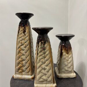 Set of 3 glossy Ceramic Candle Holders